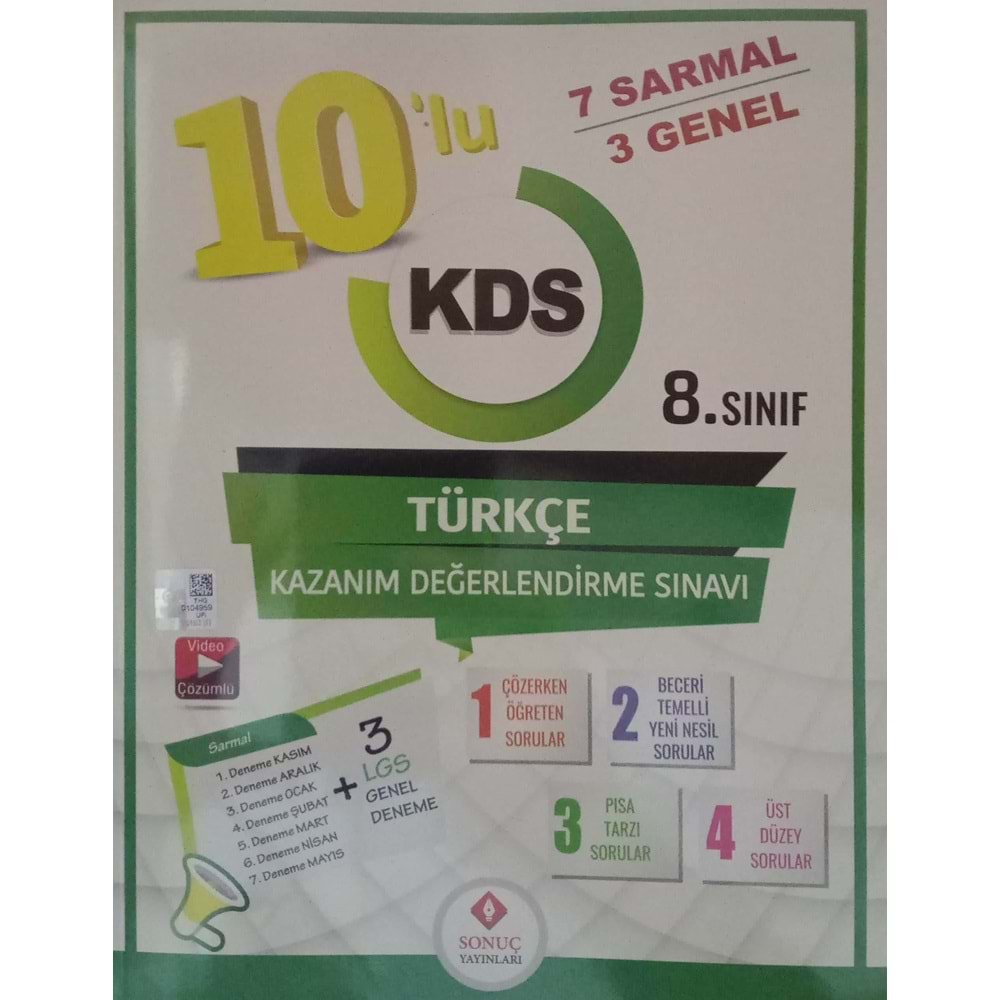 ürün Sonuç Yayınları 8.Sınıf Türkçe KDS Kazanım Değerlendirme Sınavı